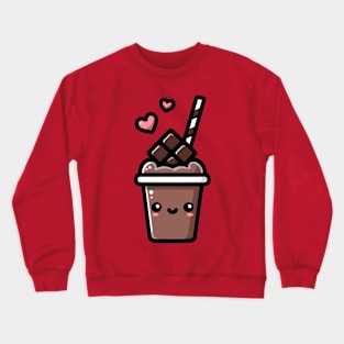 Kawaii Dark Chocolate Milkshake with Hearts | Cute Kawaii Food Art Crewneck Sweatshirt